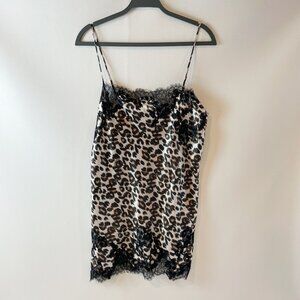 NWOT Victoria's Secret Slip Dress Nightgown Large L Leopard Print Lace Trim